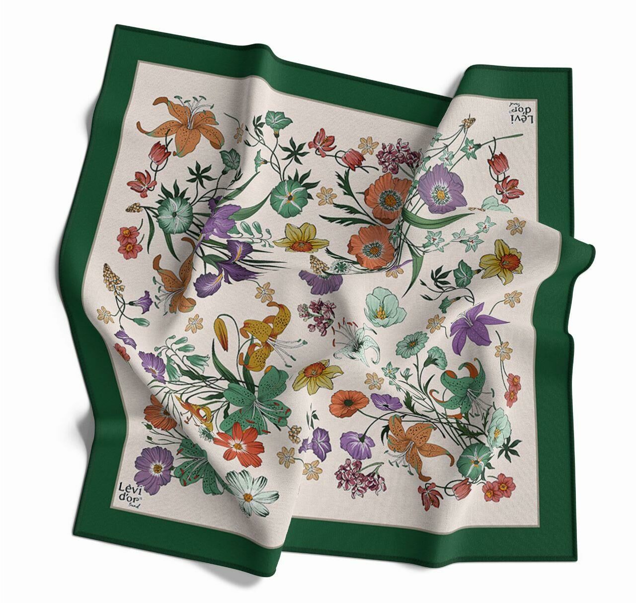 Levidor Trend Yeşil Çerçeve, Çiçek Desenli  Kadın Eşarp