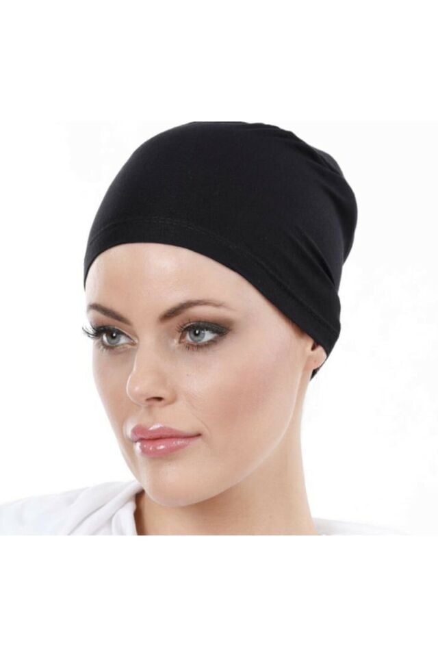 Çiğdem Eşarpları Penye Siyah Bağlamalı Bone