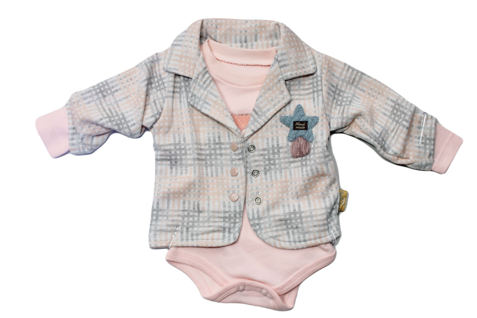 Alcan Avm Kız Çocuk Kareli İşlemeli Pembe Zıbınlı Takım