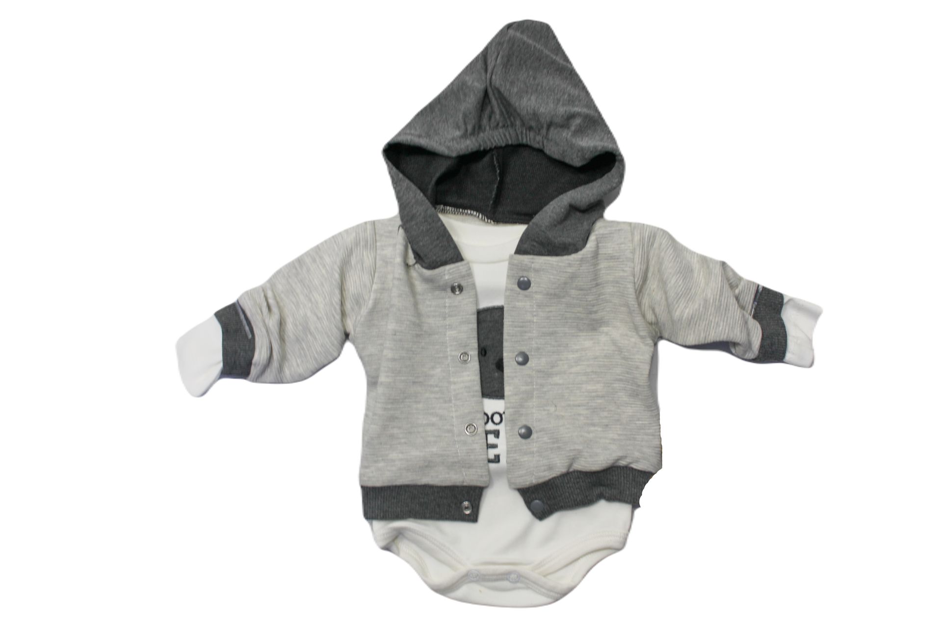 Alcan Avm Erkek Bebek Gri Kapışonu Siyah Zıbınlıklı Alt Üst Takım