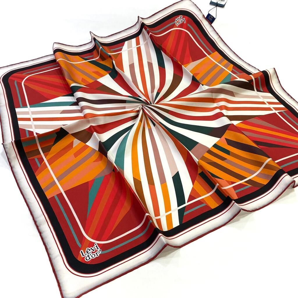 Levidor Kırmızı, Yıldız Desenli İpek Eşarp 8689358355465