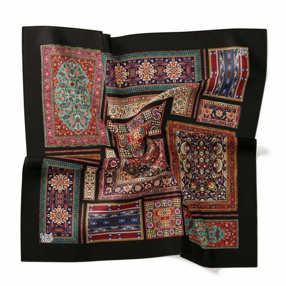 Levidor Siyah, Kilim Desenli İpek Eşarp 8689058355487