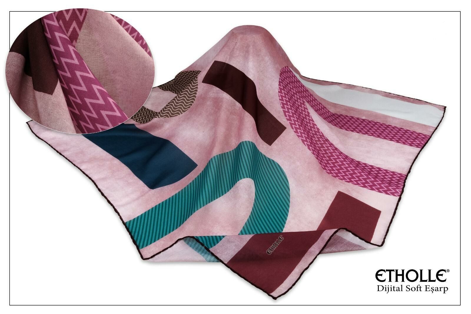 Alcanavm Etholle Pembe, Baloncuk Desenli Dijital Soft Eşarp 8689058356037