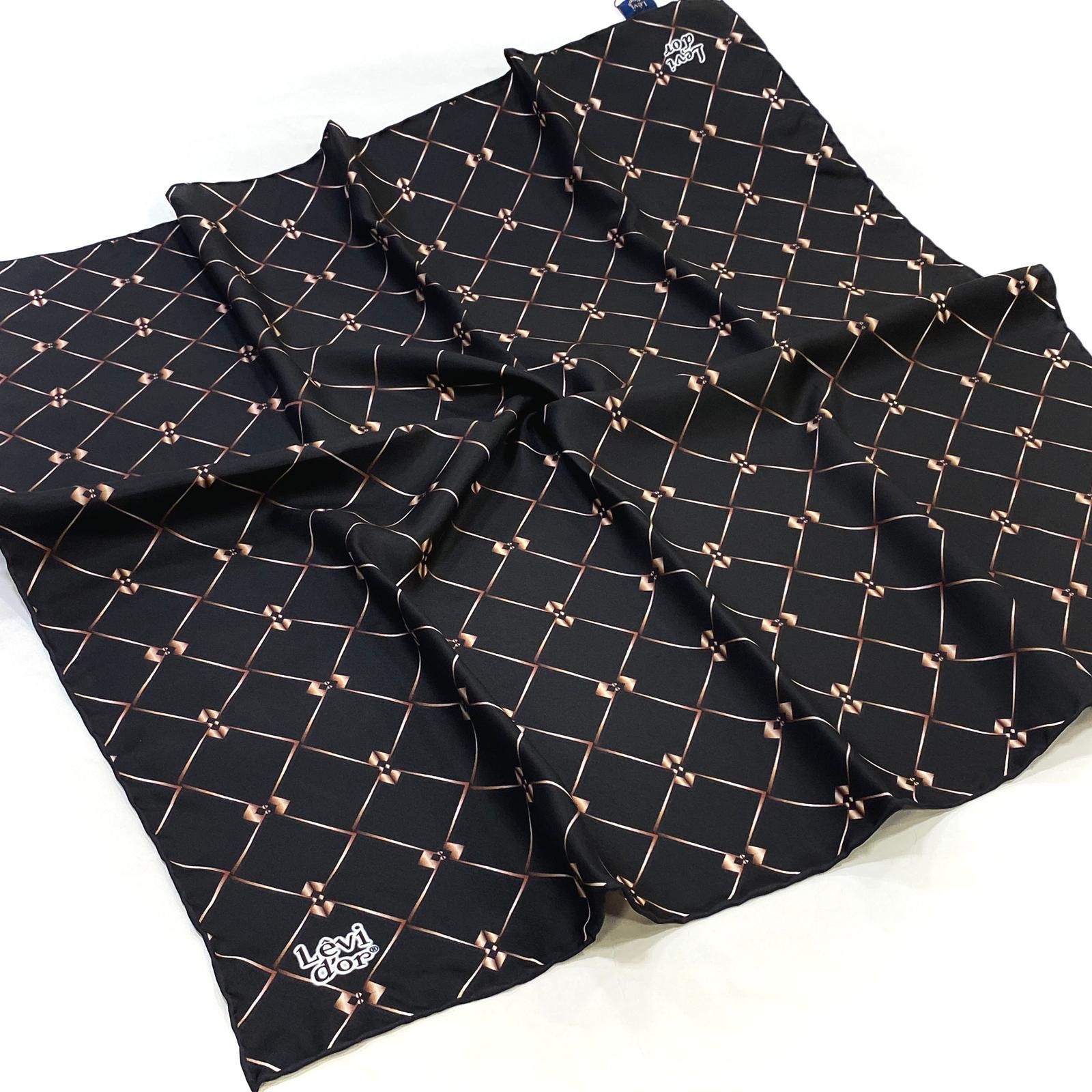 Levidor Siyah,Kare Desenli İpek Eşarp