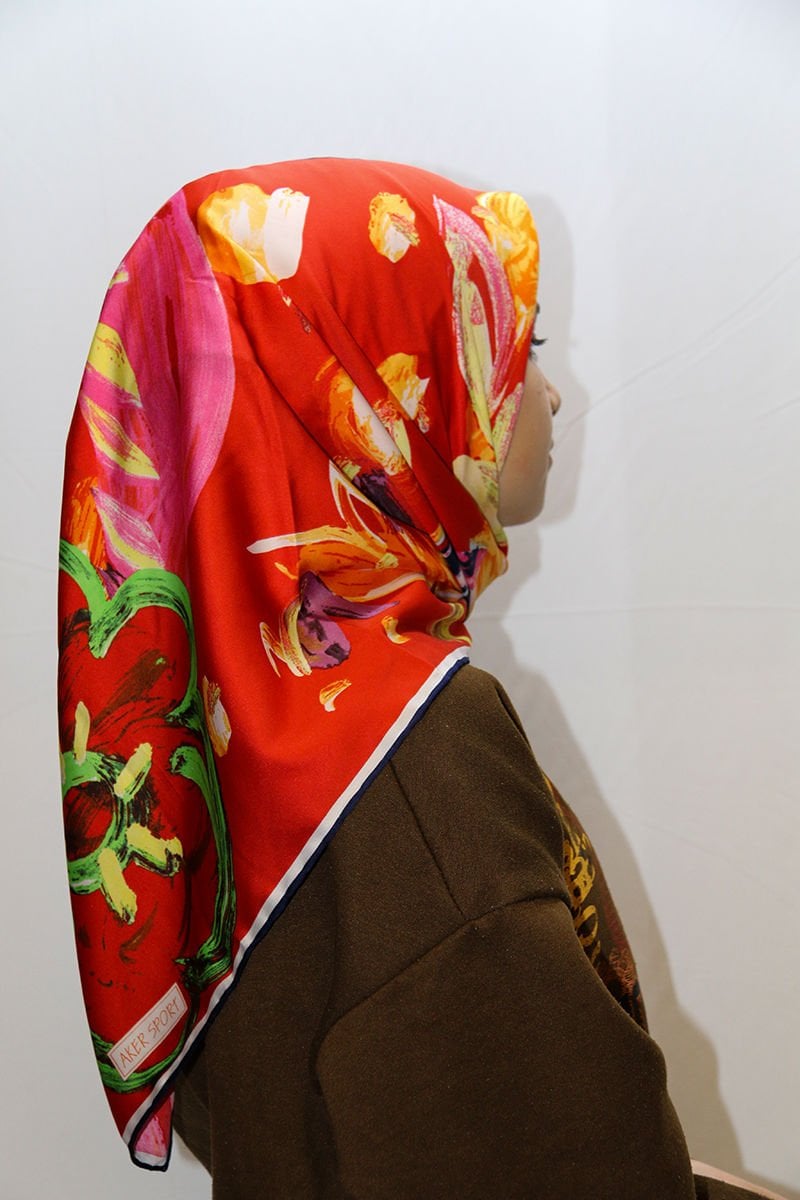 Alcan Avm AKER Kırmızı Desenli Eşarp 9692580128886