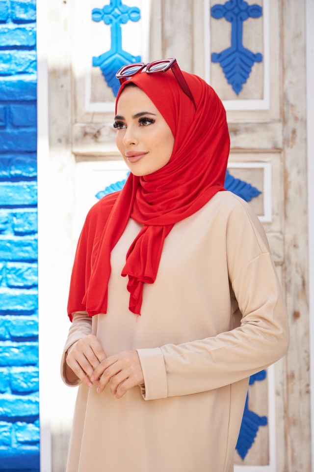 ALCANAVM Tesettür Penye Şal Kırmızı