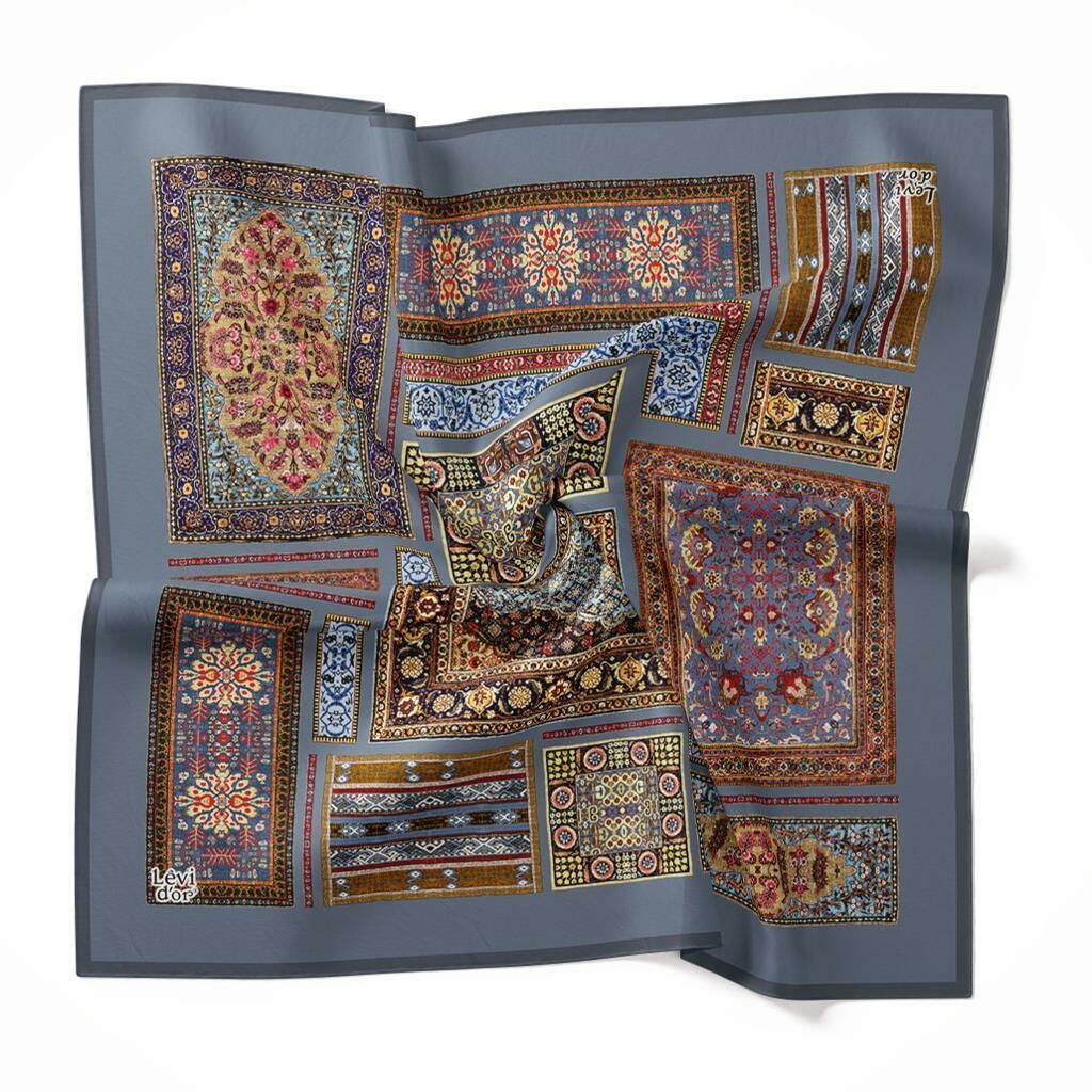 Levidor Halı Desenli Gri Renkli İpek Eşarp 8689358355383