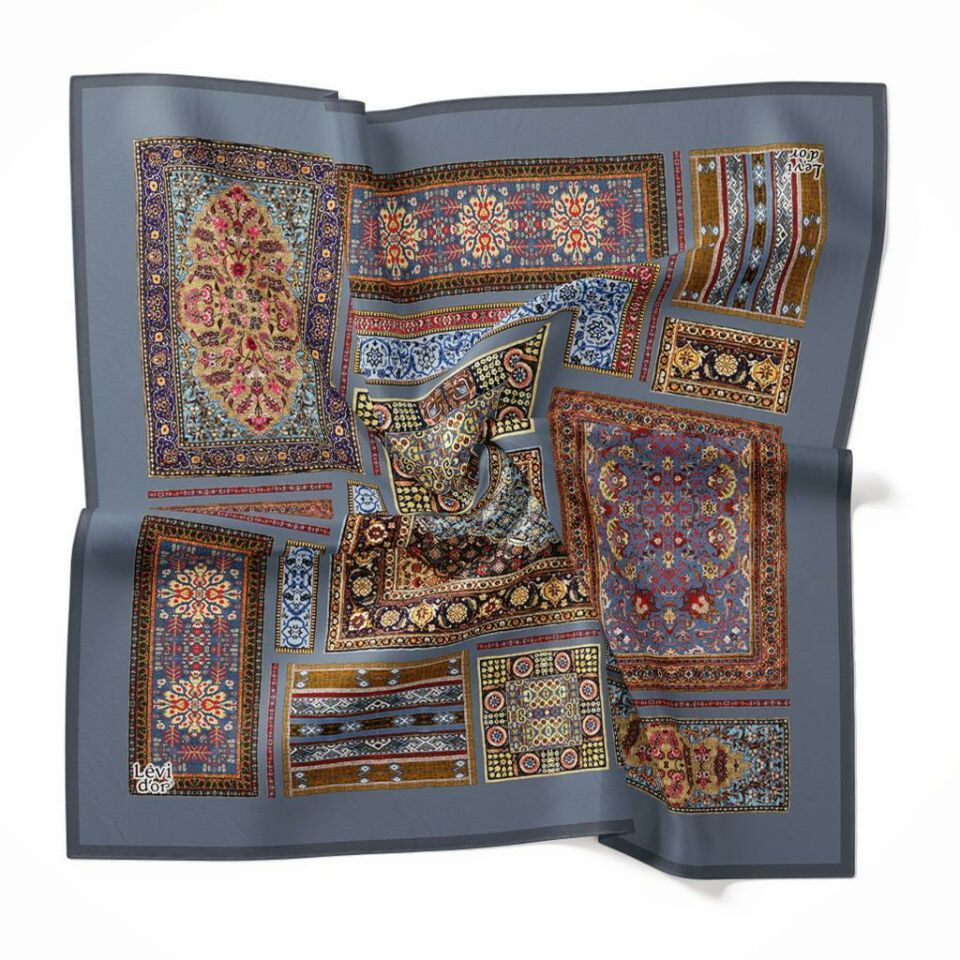 Levidor Halı Desenli Gri Renkli İpek Eşarp 8689358355383