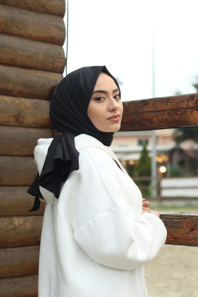 Tesettür Pamuk Kraş Cazz Şal Modeli - Siyah