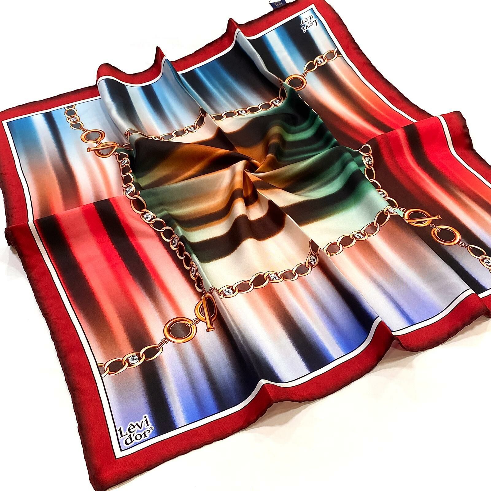 Levidor Mor Geçişli, Zincir Desenli İpek Eşarp 8689058355743