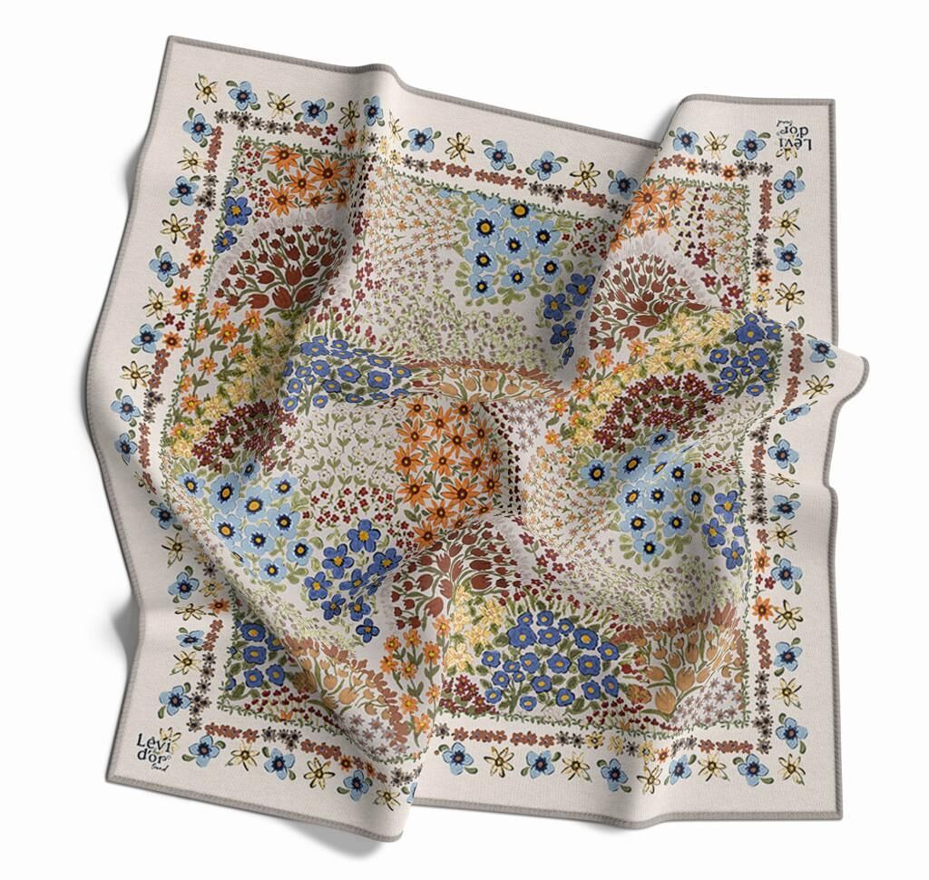 Levidor Bej, Çiçek Desenli İpek Eşarp 8689058355745