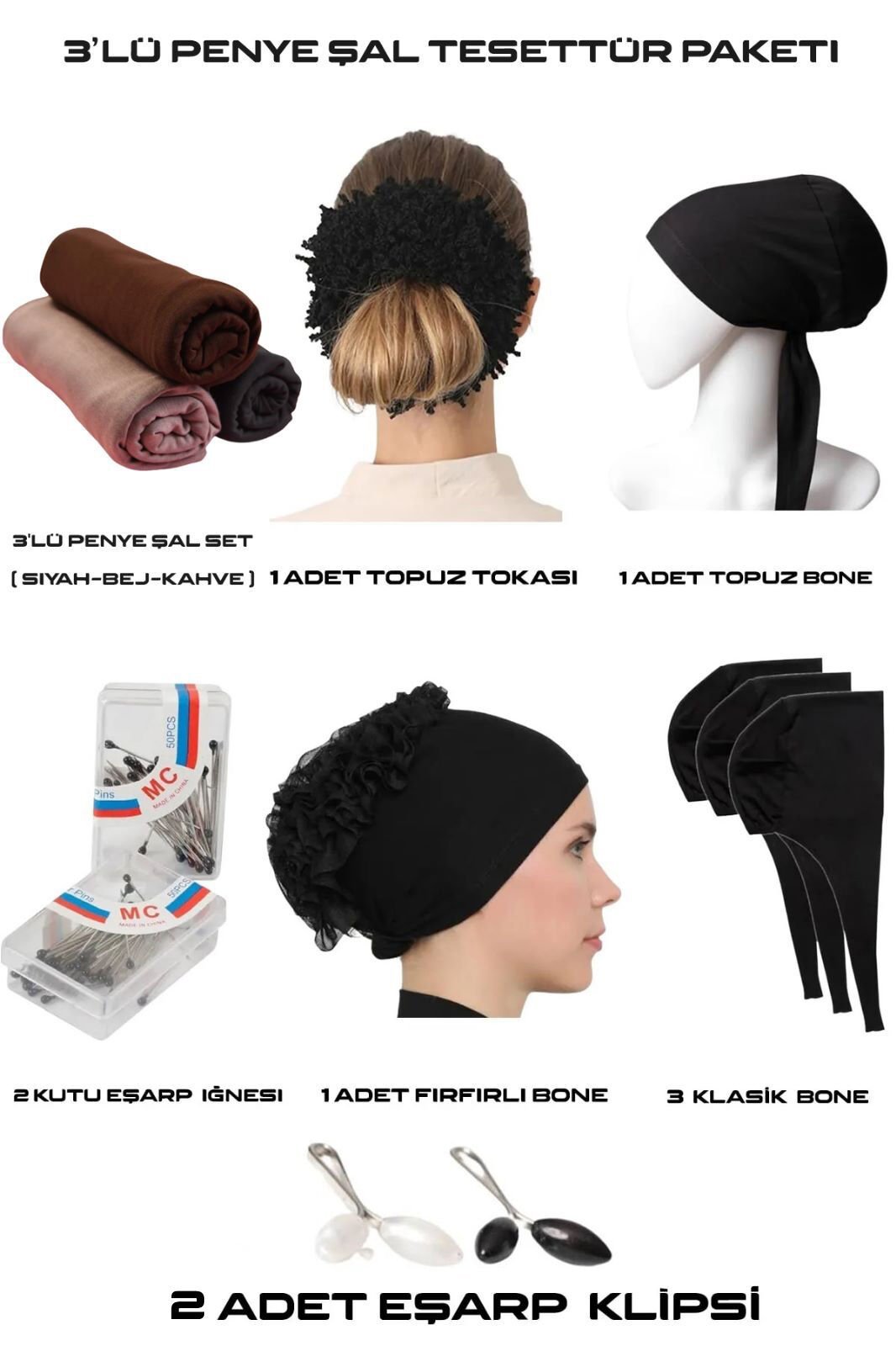 Alcanavm 13 Parça 3 lü Penye Şal Tesettür Paketi