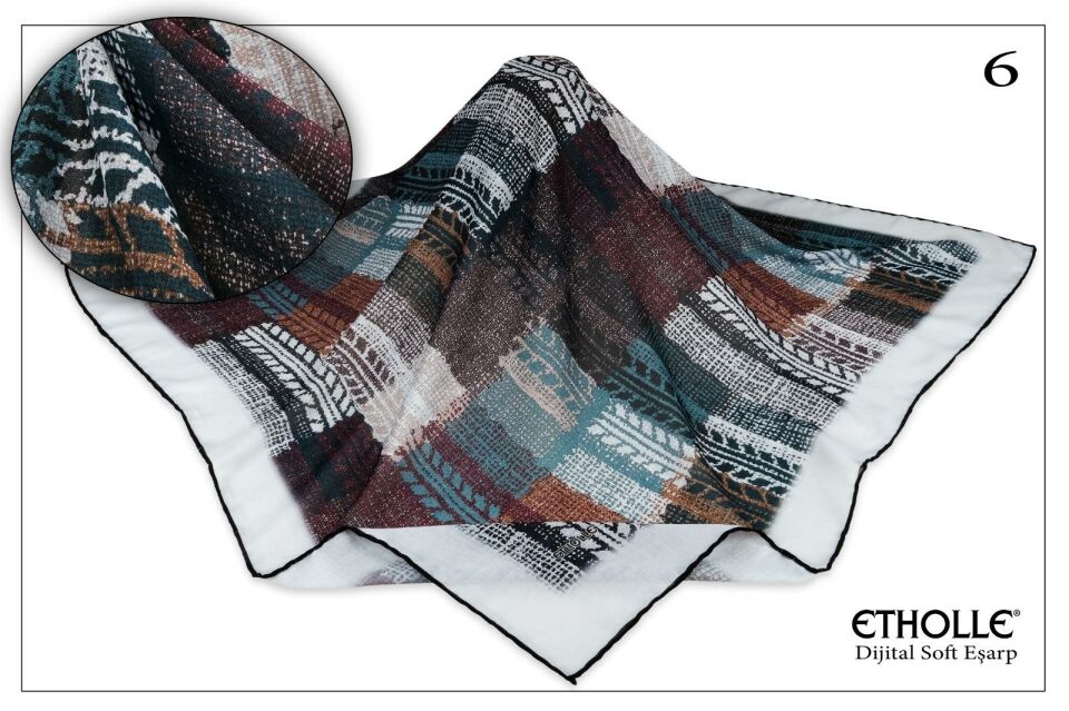 Alcanavm Etholle Beyaz, Başak Desenli Dijital Soft Eşarp 8689058355907