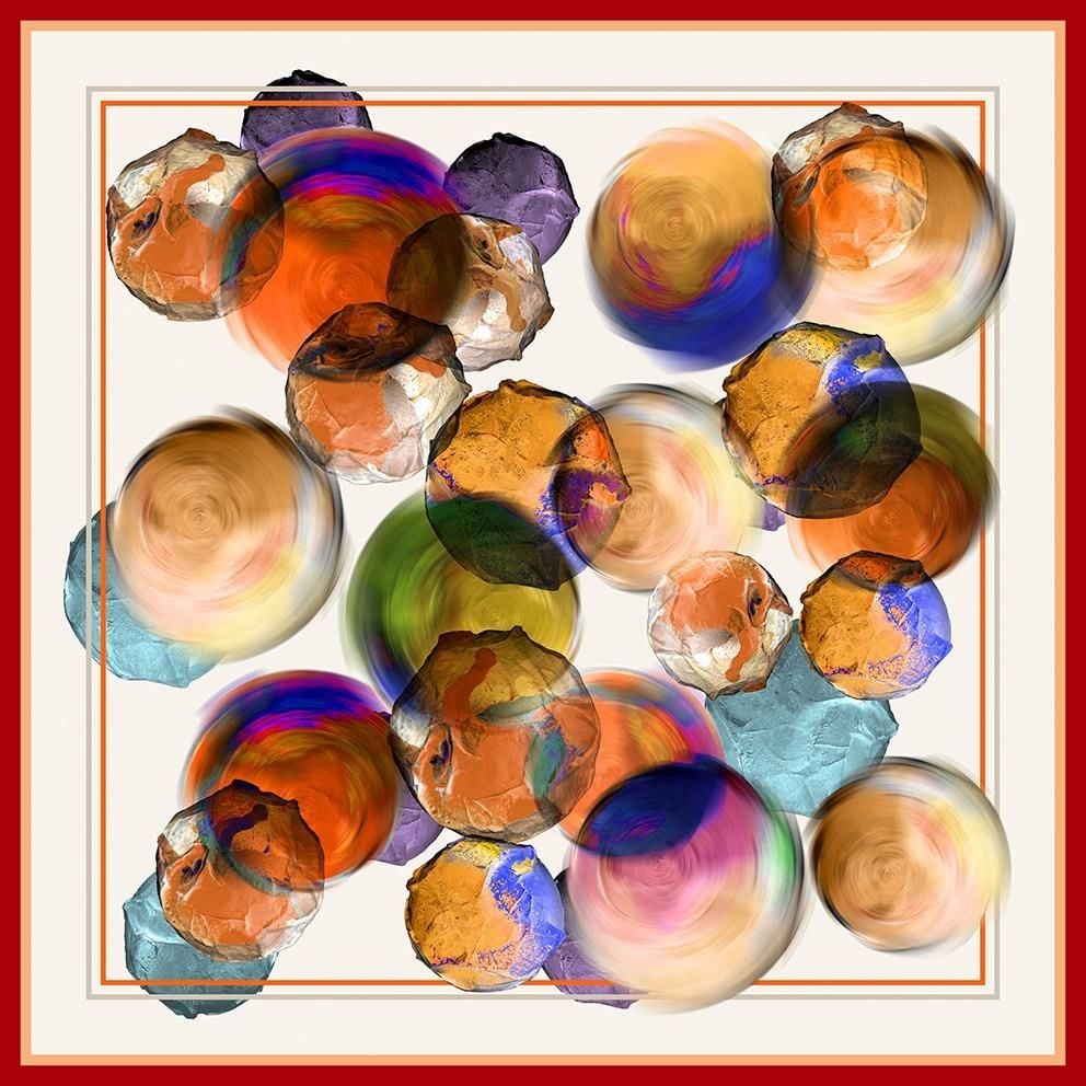 Alcanavm Etholle Turuncu, Baloncuk Desenli Dijital Soft Eşarp 8689058356011