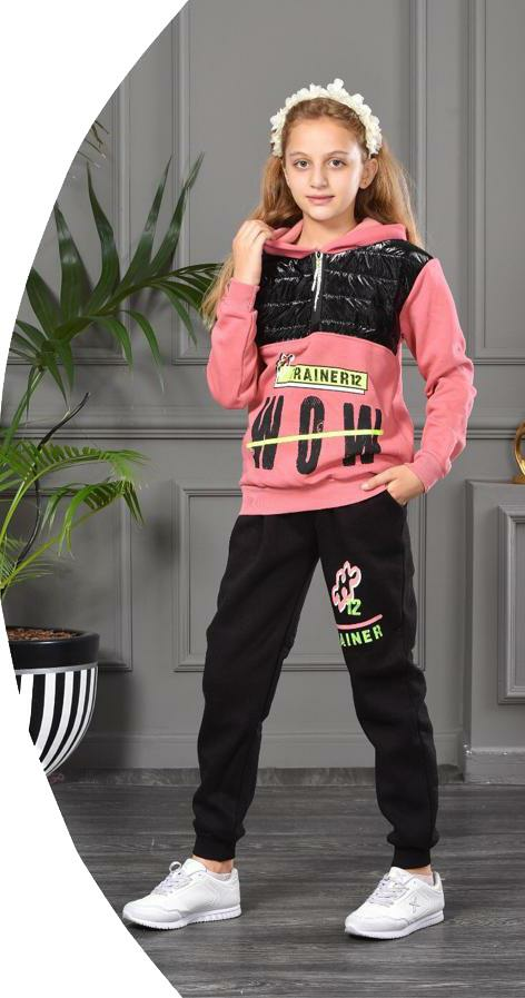 Alcanavm Esila Üç İplik Şardonlu Pembe, Kız Takım-2345