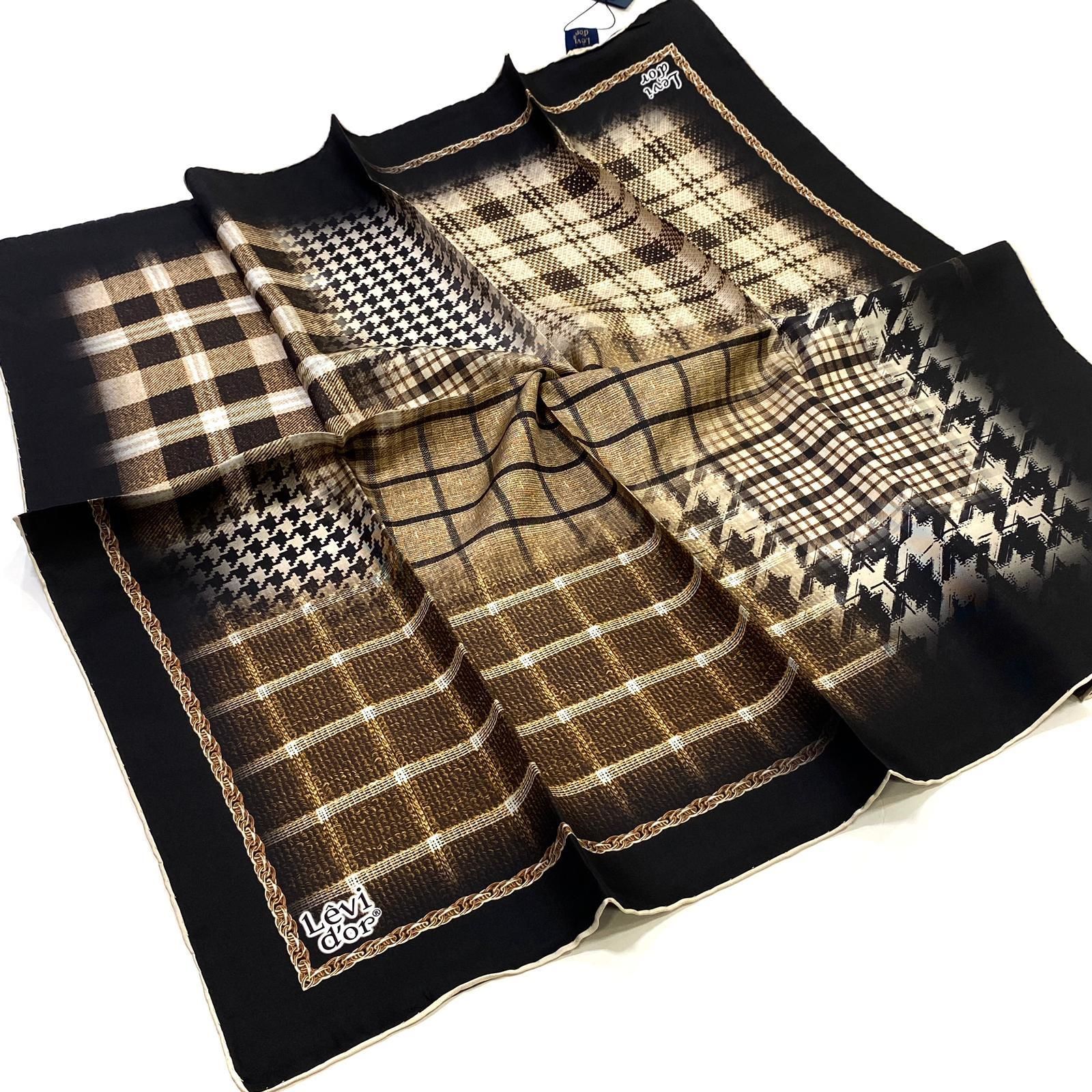 Levidor Siyah, Kare Desenli İpek Eşarp