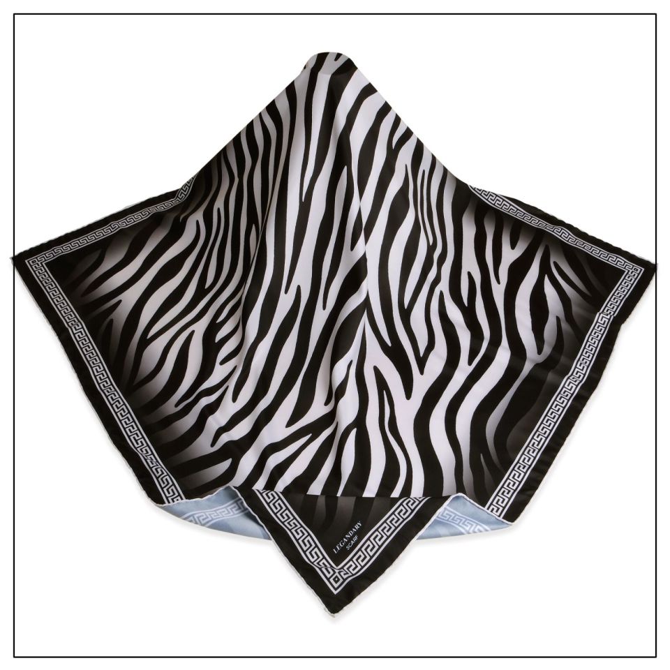 Alcan Avm Legandary Scarf  Zebra desenli Siyah Beyaz Desenli Eşarp