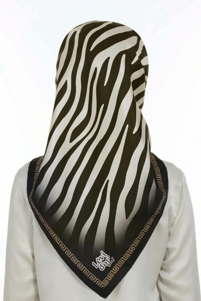Yeni Sezon Zebra Desen Trend Polyester 90x90 Twill (TİVİL) Eşarp Modeli Tesettür Nağme Ldt14