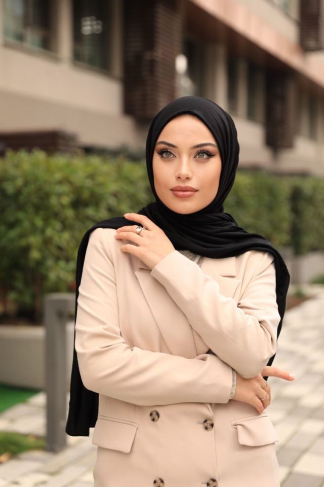 Tesettür Penye Şal Hijap Modeli - Siyah TYC00355923686